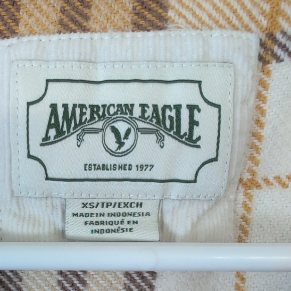 American Eagle Outfitters White and Brown Plaid Button Down Shirt Flannel Cotton - Picture 3 of 11